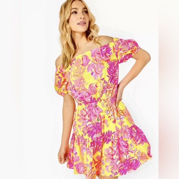 NWT Lilly Pulitzer Jesiba Romper in Calla Yellow/Floral Coral NWT - Size Small